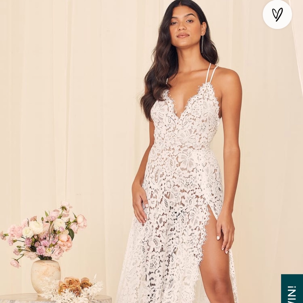 Lulus Love of Details White Lace Backless Maxi Dress XS
